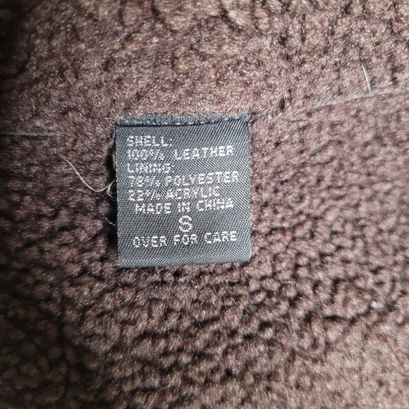 Express Jacket Women Small Brown Suede Leather Sherpa Lined Zip Stand Collar 90s - Picture 8 of 13